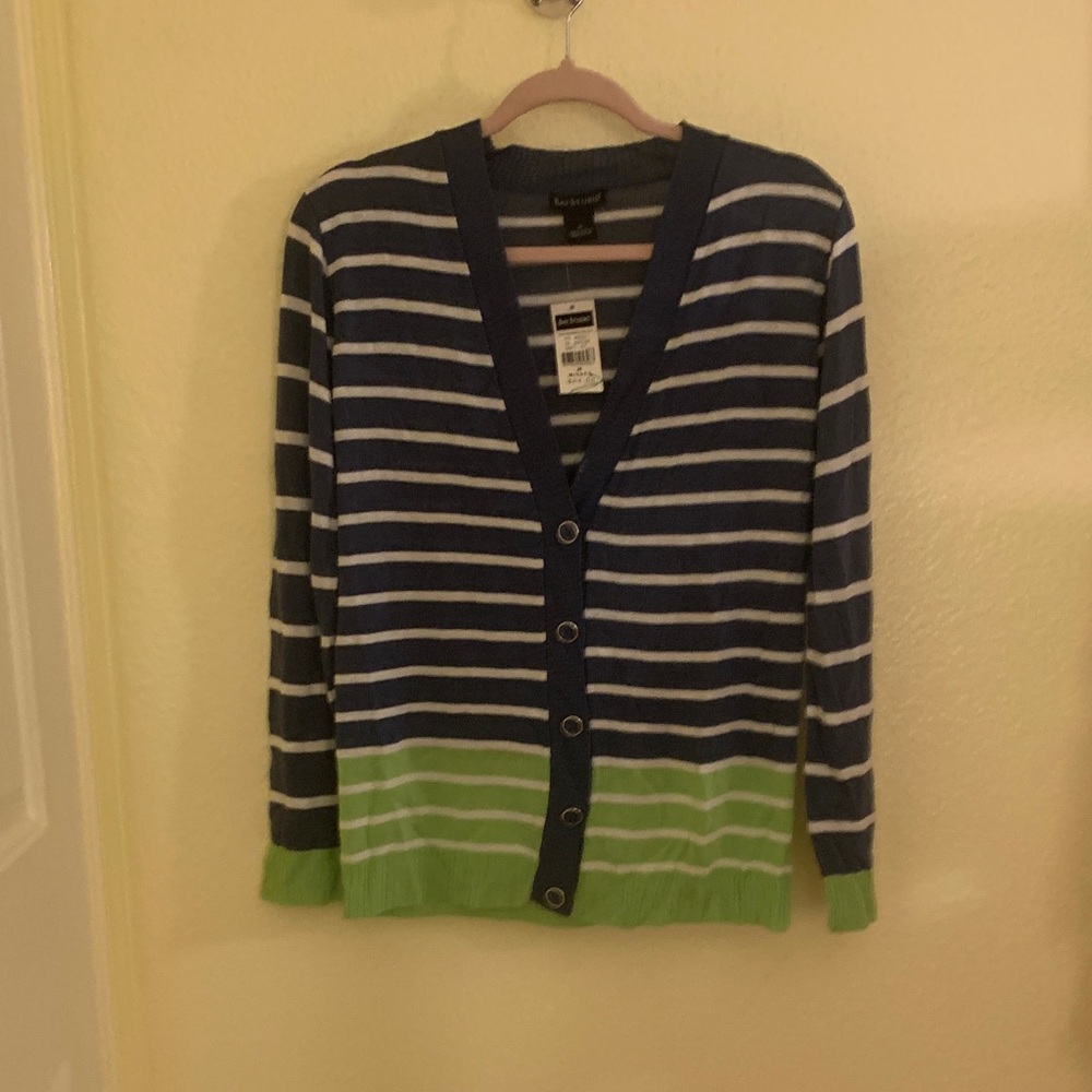 NWT Bay Studio Navy and Green Striped Cardigan